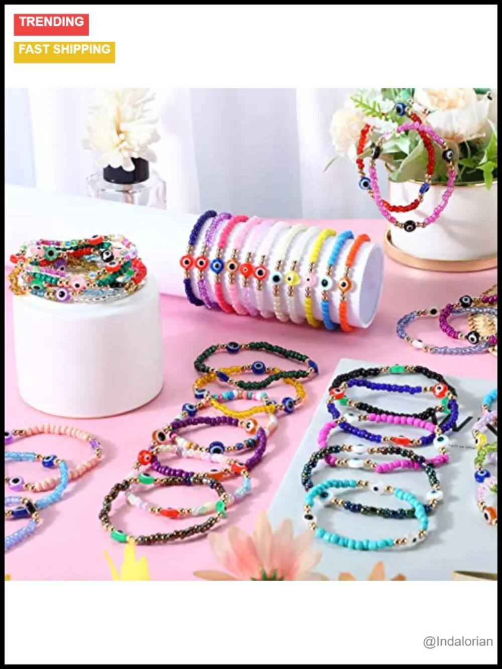 96 Pcs Evil Eye Beaded Bracelets Set Elastic Handmade